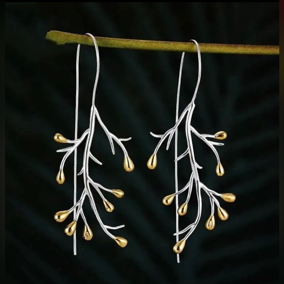 Anthropologie Jewelry - Silver Branch Drop Earrings with Gold accents